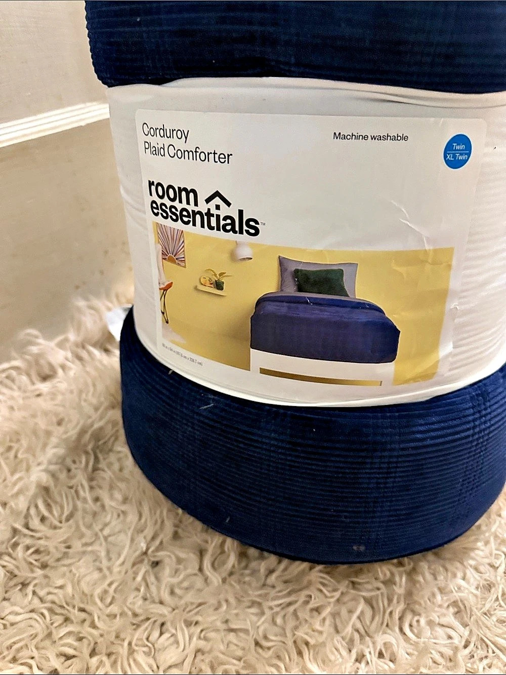 Room Essentials Corduroy Plaid Comforter Blue NWT